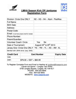 Fillable Online LMHA Season Kick Off Jamboree Registration Form Fax