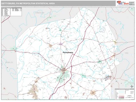 Gettysburg, PA Metro Area Wall Map Premium Style by MarketMAPS