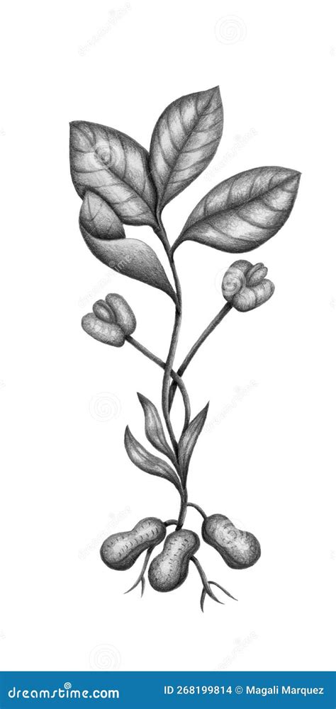 Hand Drawn Illustration Of A Peanut Stem Plant Pencil Graphite Drawing