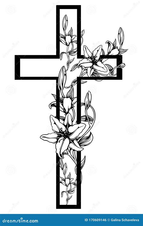 Christening Cross With Gold Lily 1 Vector Illustration Cartoondealer