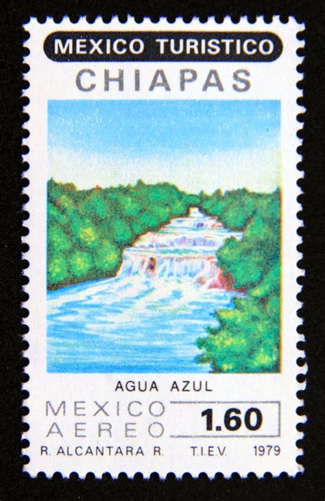 Sello Postal México 1979 Estado De Chiapas Paisaje De Cascada Imagen