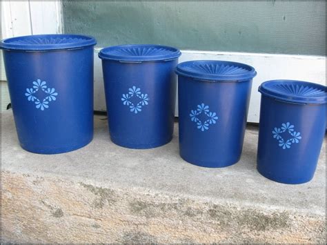 Vintage Blue Tupperware Canisters Set Of By Splendidthings