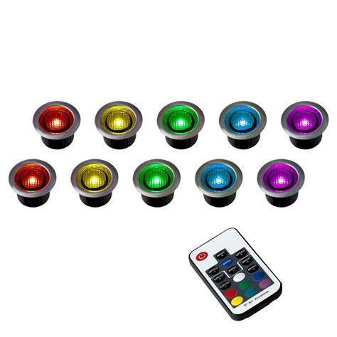 Led Remote Control Decking Lights Colour Changing Set Of 10 40mm