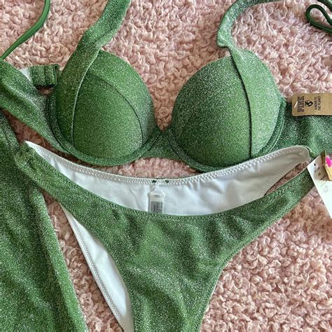 Victoria Secret Green Sparkle Bikini Matching Depop