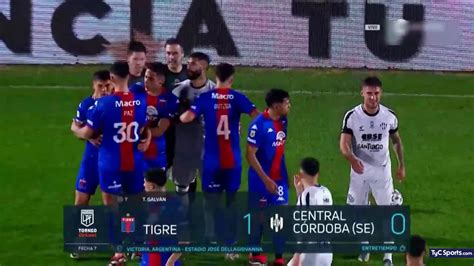 Tigre vs Central Córdoba final del primer tiempo caliente