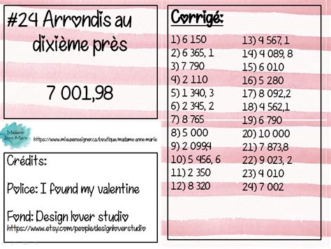 Cartes T Ches Arrondir Les Nombres D Cimaux