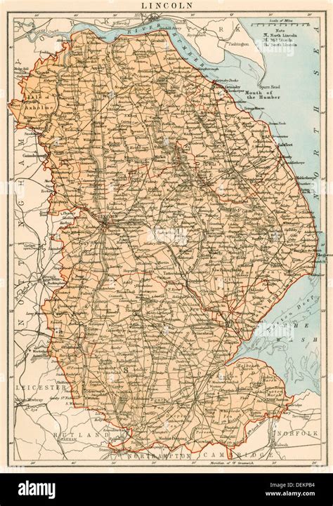 Map of Lincolnshire, England, 1870s. Color lithograph Stock Photo - Alamy