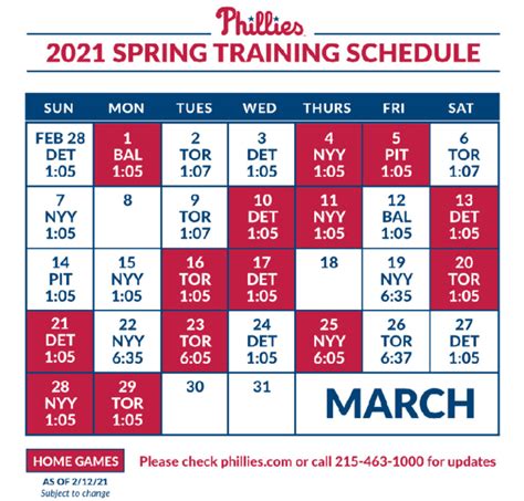 Phillies Spring Training Schedule 2021 Printable - PrintableSchedule ...