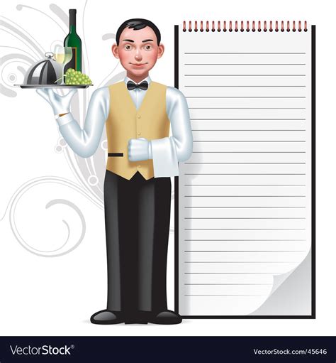 Young Waiter Royalty Free Vector Image Vectorstock