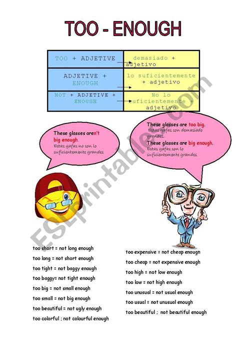 Too Enough Esl Worksheet By Janeco