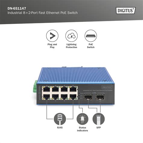 DIGITUS B2B Shop Commutateur PoE Fast Ethernet Industriel 8 2 Ports