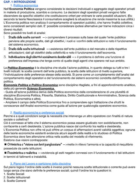 Fondamenti Di Politica Economica Cap Introduzione Politica