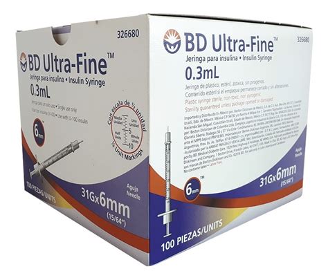 Jeringa De Insulina Bd Ultra Fine Ui Mm Unidades Env O Gratis