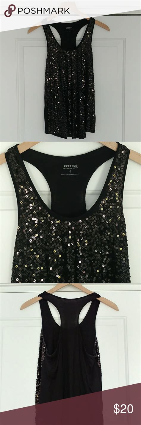 Express Black Sequin Racerback Tank Top Black Sequins Racerback Tank