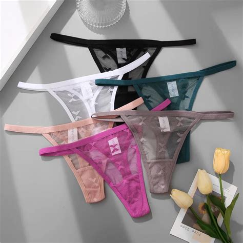 FINETOO PCS Set Women Sexy Lace Floral G String Panties Femme Underwear Lingerie Transparent