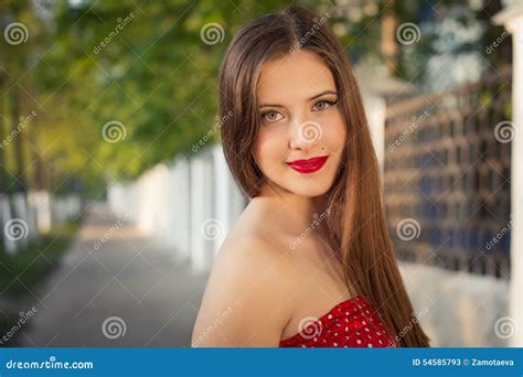 Portrait Of The Girl In A Red Dress Stock Image Image Of Girl