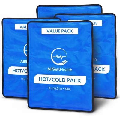 Allsett Health 4 Pack Large Reusable Hot And Cold Gel Ice Packs For Injuries Cold Compress
