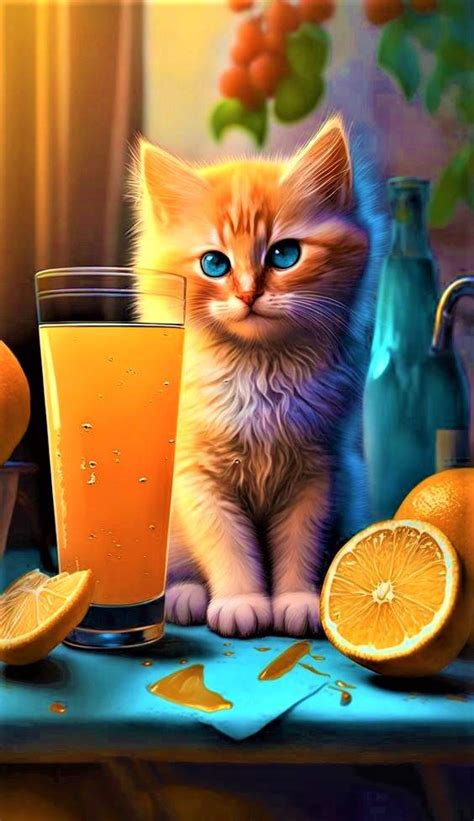 Solve A Cat And A Glass Of Orange Juice Jigsaw Puzzle Online With Pieces