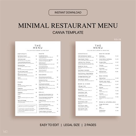 Minimal Restaurant Menu Canva Template, Editable Restaurant Menu ...