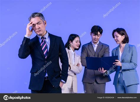 Asian Korean Senior Middle Aged Young Male Female Colleagues Models