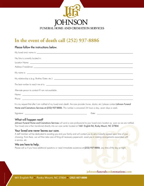 Forms Library - Johnson Funeral Home Rocky Mount