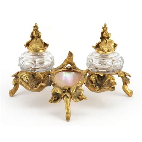 Good 19th Century French Ormolu Rococo Style Desk Stand With Pair Of