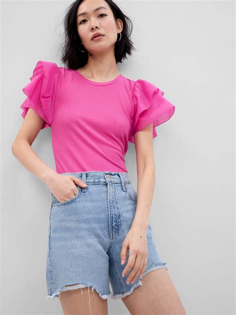 Mini Rib Ruffle Sleeve T Shirt Gap