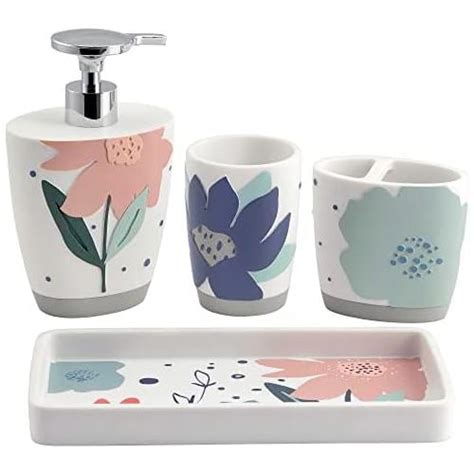 Summer Flower 4 Piece Resin Bath Accessory Set