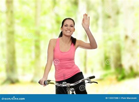 Attractive Brunette Woman With Bike Stock Photo Image Of Outside Caucasian