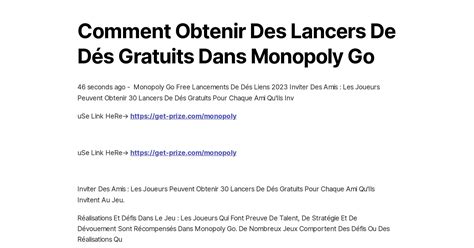 Comment Obtenir Des Lancers De D S Gratuits Dans Monopoly Go