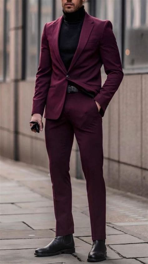 Men Maroon Suit Maroon Groomsmen Suit Formal Slim Fit Elegant Wedding