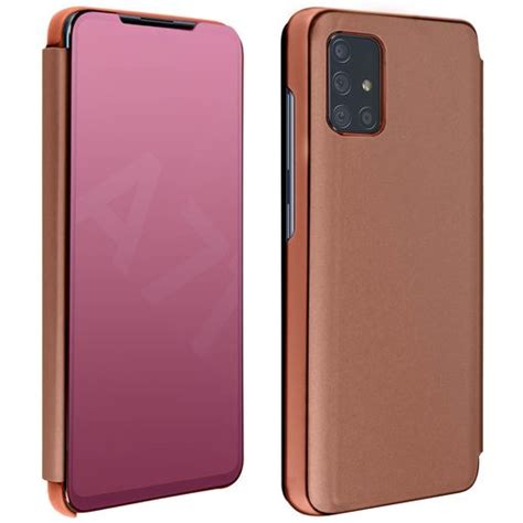 Funda Samsung Galaxy A71 Efecto Espejo Translúcida F Soporte Oro Rosa