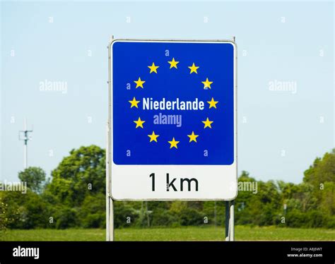 Motorway border crossing sign entering The Netherlands from Germany ...