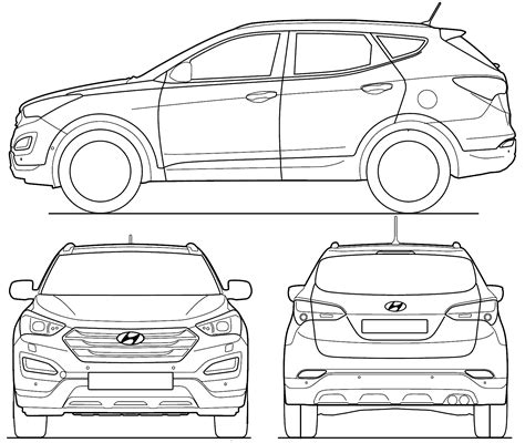 Hyundai Santa Fe 2014 Blueprint - Download free blueprint for 3D modeling