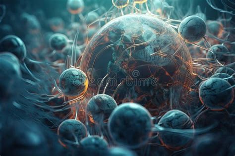 D Rendering Of Human Cell Or Embryonic Stem Cell Microscope Background