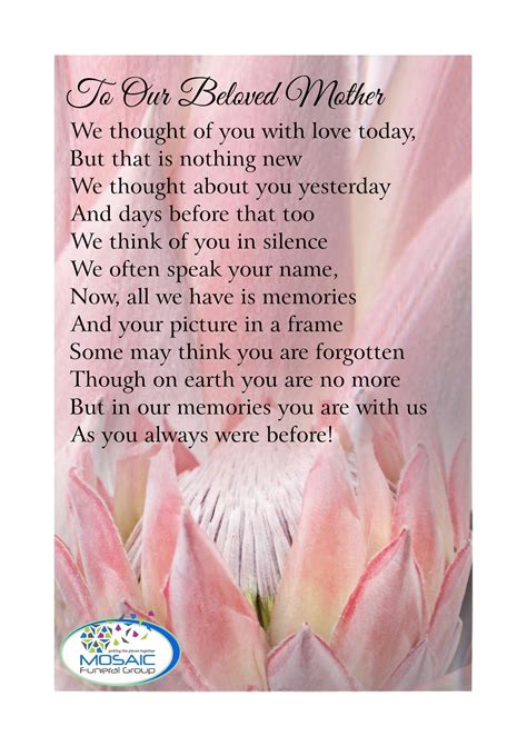 Funeral Poem For Mom Created By Mosaic Funerals Amanzimtoti Mom Poems