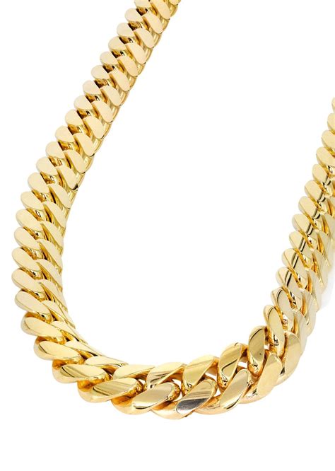 Solid Mens Miami Cuban Link Chain 10k Yellow Gold Frostnyc