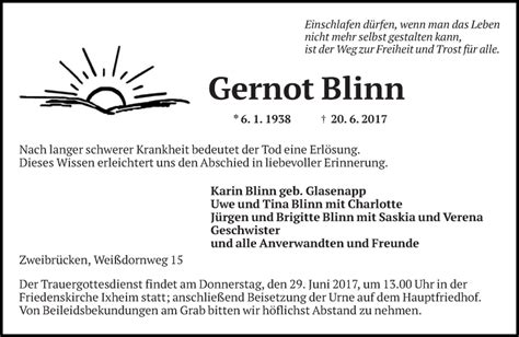 Traueranzeigen Von Gernot Blinn Saarbruecker Zeitung Trauer De