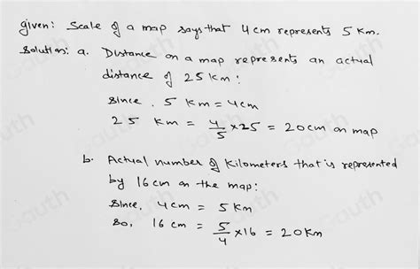 Solved The Scale Of A Map Says That Cm Represents Km A What