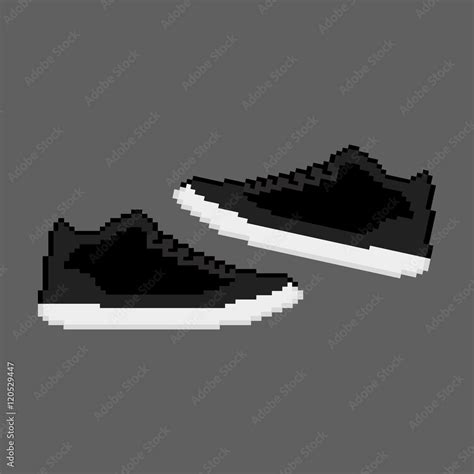 Pixel Art Vector Illustration Black And White Gym Shoes Stock Vector