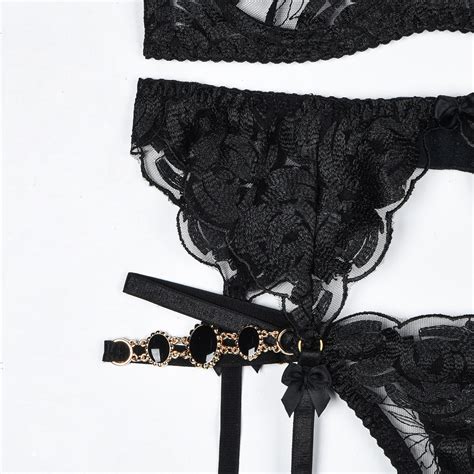 Ins Hot Style European American Style Complex Sexy Lingerie Ancient Gem Embroidered Bra Set Sexy