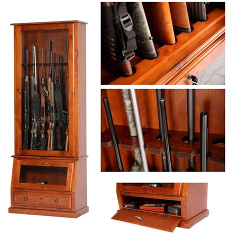 Gun Safe Cabinet 12 Rifles Solid Wood Storage Locker Shotgun Lock Shelf