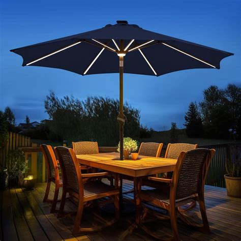 PASAMIC 9 ft. Aluminum Outdoor Solar Patio Umbrella LED Table Umbrellas with 16 LED Strip Lights ...