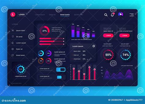 Neumorphic Dashboard Ui Kit Admin Panel Vector Illustration