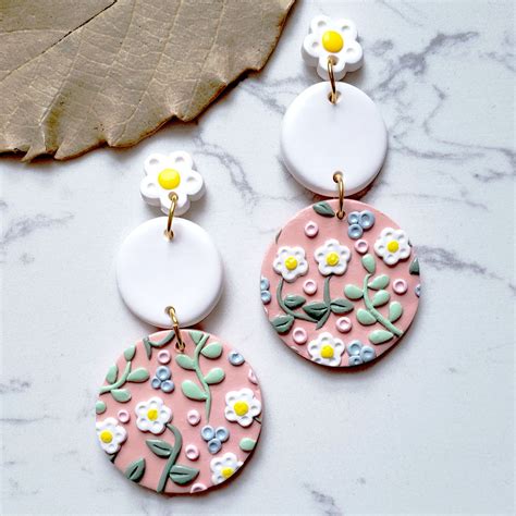 Flower Satement Polymer Clay Drop Stud Earrings/ Big Earrings/ Gifts ...