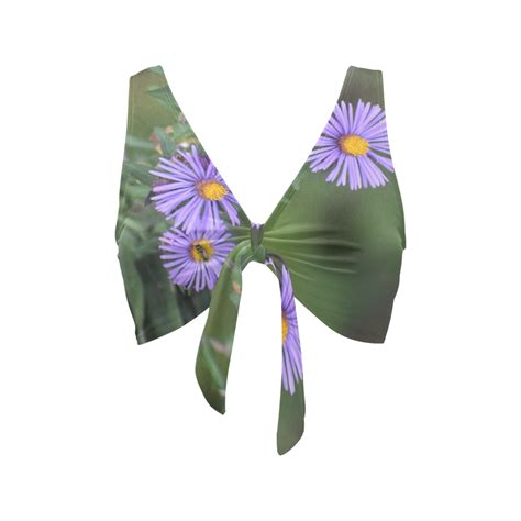 Purple Flowers Chest Bowknot Bikini Top Model S Id D