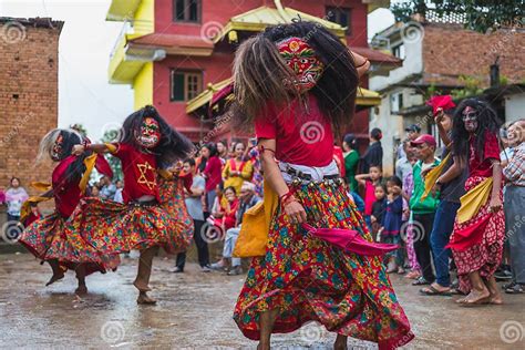 People Performing Lakhe Dance At The Festival In Kathmandu Editorial