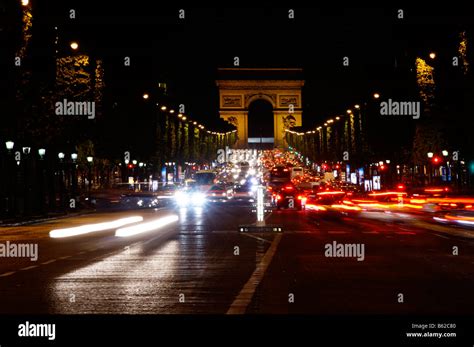 Looking Towards The Arc De Triomphe Triumphal Arch On Champs Elysees