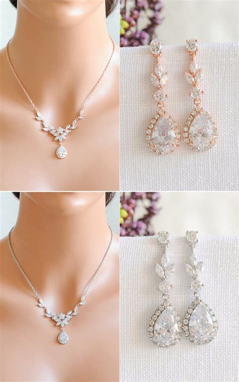 Rose Gold Bridal Jewelry Set Backdrop Bridal Necklace Etsy Rose