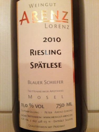 Arenz Lorenz Blauer Schiefer Riesling Spätlese Vivino US